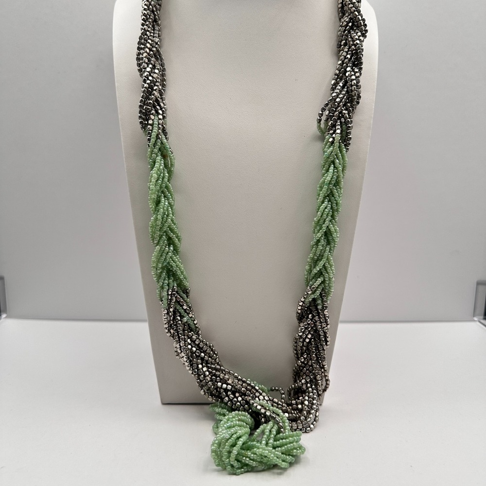 Vintage 90s Mint Green Glass Seed Bead Torsade Necklace